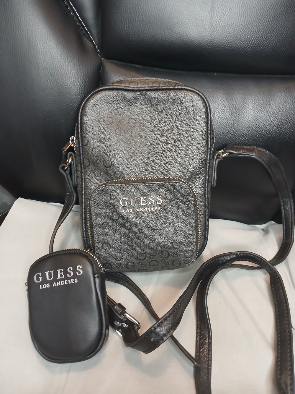 GUESS Los Angeles Black Logo Crossbody Bag with Coin Pouch